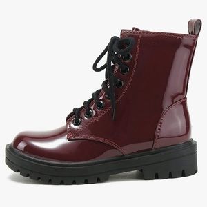 Burgundy vegan leather lace up combat boot FIRM